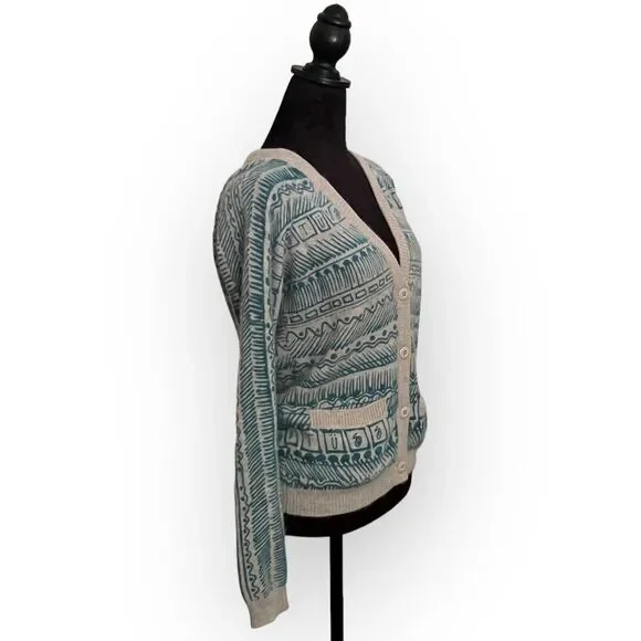 Stussy Vintage Women's Teal & Tan Angora & Wool Blend Cardigan Sweater Size M - Picture 12 of 12
